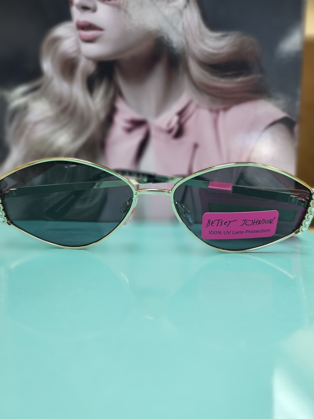 Betsey Johnson Gold Frame Sunglasses with Green Lenses